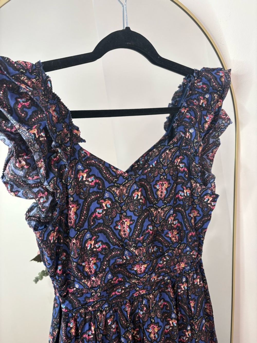 NWT Caroline Constas Floral Paisley Navy Midi Dress with Ruffled Sleeves - Picture 3 of 8